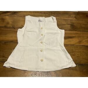 Vintage St. John by Marie Gray Button Front White Sleeveless Blouse Size M
